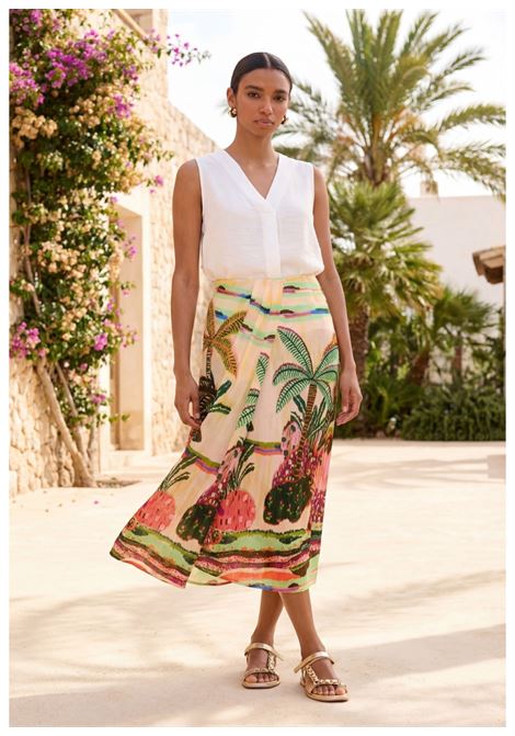 Gonna foulard con stampa palme LOLA CASADEMUNT | LS608001CRUDO MULTICOLOR